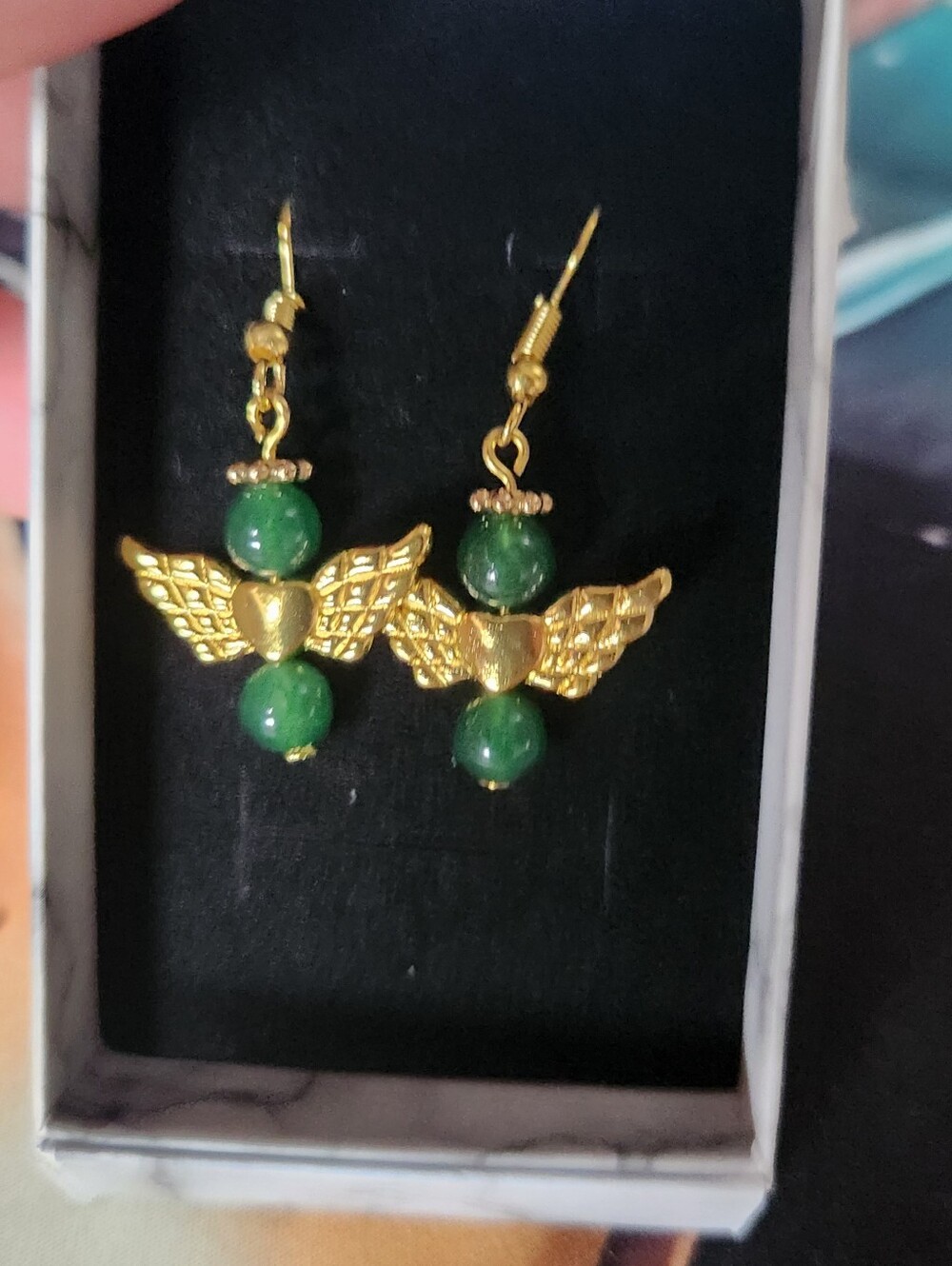 Green Adventurine Beaded Angel Earrings On 24kt Gold Over Sterling Silver Earwir